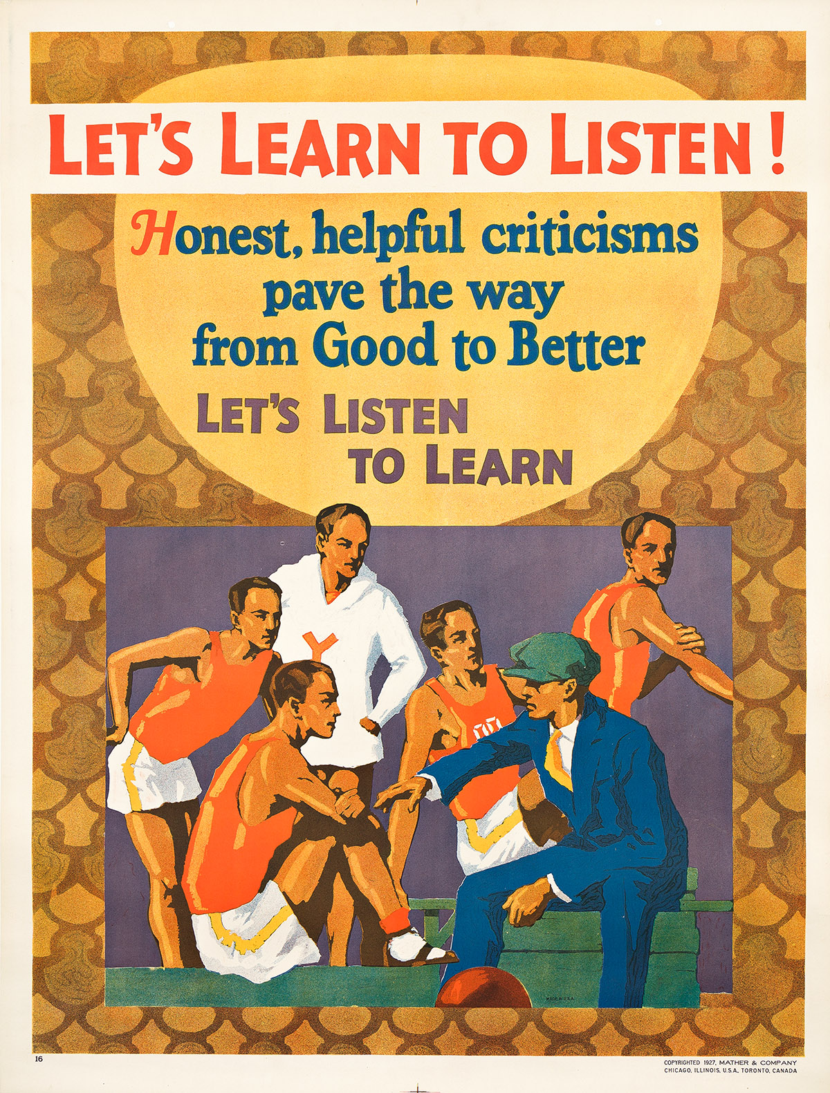 DESIGNER UNKNOWN. LETS LEARN TO LISTEN! / LETS LISTEN TO LEARN. 1927. 47¾x36 inches, 121¼x91½ cm. Mather & Company, Chicago.